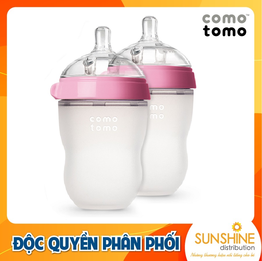 Bộ hai bình silicone comotomo 250ml - hồng