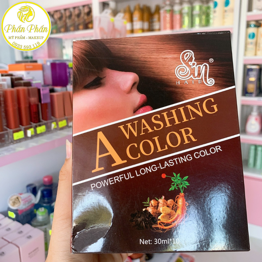 Dầu gội phủ bạc Sin Hair gói 30ml phủ bạc tóc đen nâu đều màu tự nhiên - dầu gội phủ bạc sinhair nhật bản, dầu gội nhuộm tóc, thuốc nhuộm tóc tại nhà