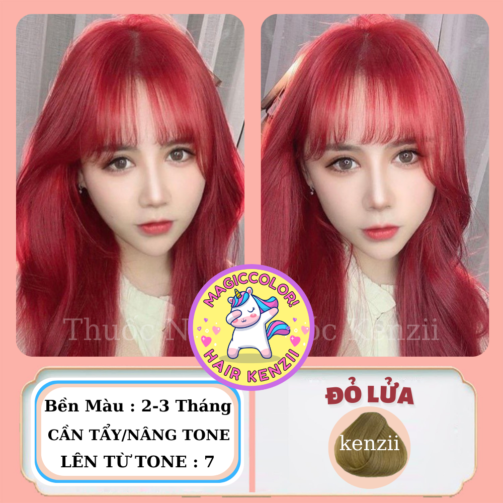 Thuốc nhuộm tóc màu đỏ lửa - đỏ mặt trời lên từ tone 7 - 8 tặng oxi trợ nhuộm | thuốc nhuộm tóc tại nhà kenzii