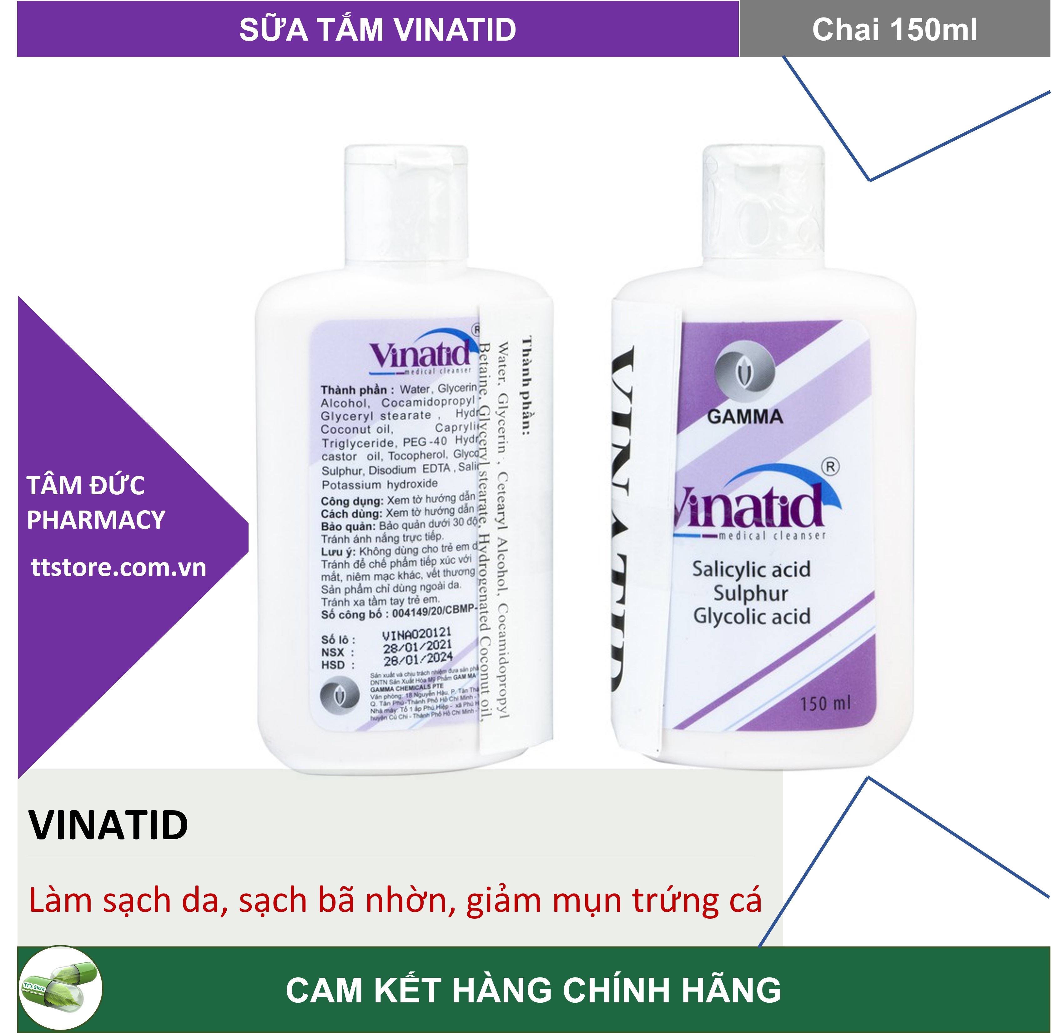 Vinatid - sữa rửa mặt - tắm gội dành cho da nhờn, mụn