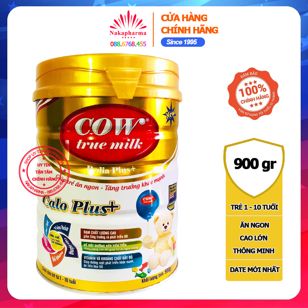 Sữa bột Cow True Milk Pedia Calo Plus+ 900g – Giúp trẻ ăn ngon, tăng trưởng khỏe mạnh, ngừa còi xương, thấp còi