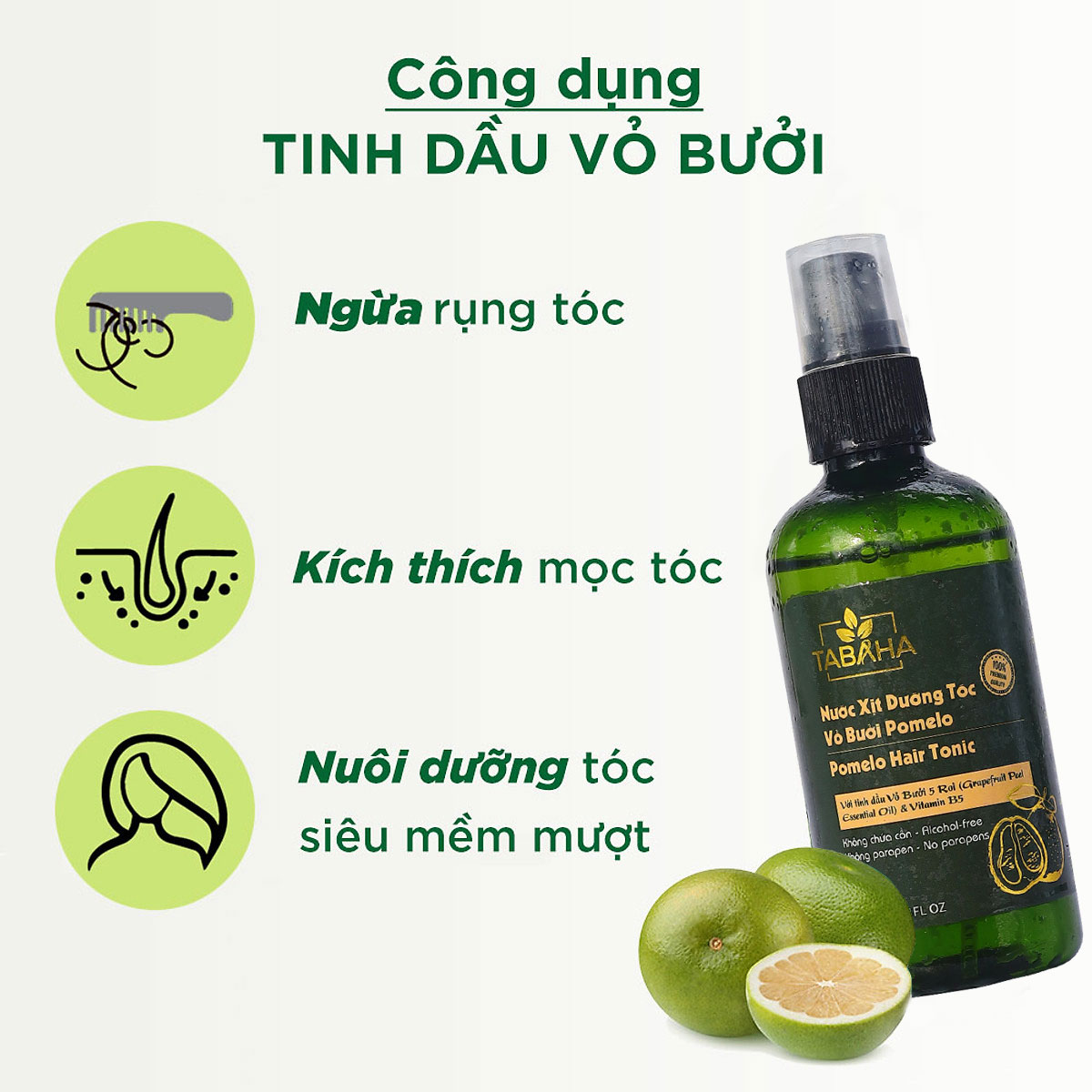 Xịt dưỡng tóc tinh dầu bưởi POMELO TABAHA 120ml cho mẹ bị rụng tóc sau sinh