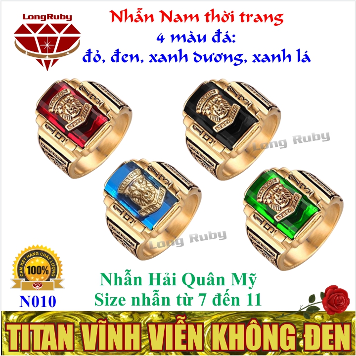 Nhẫn Nam Đá Xanh lá, Đỏ, Đen, Xanh dương | Nhẫn Titan Nam Cực Ngầu - N010D