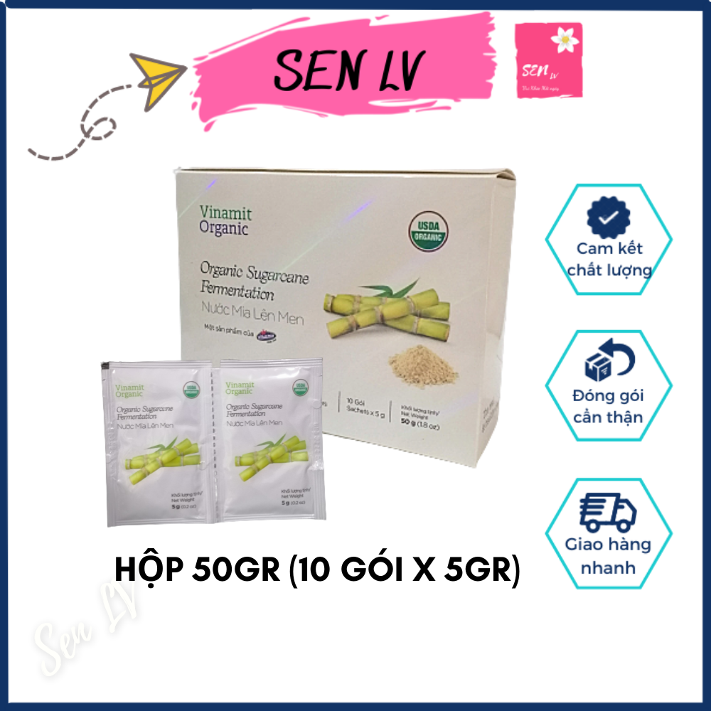 Nước mía lên men vinamit hữu cơ 100% hộp 50g 10 gói nhỏ phiên bản mới