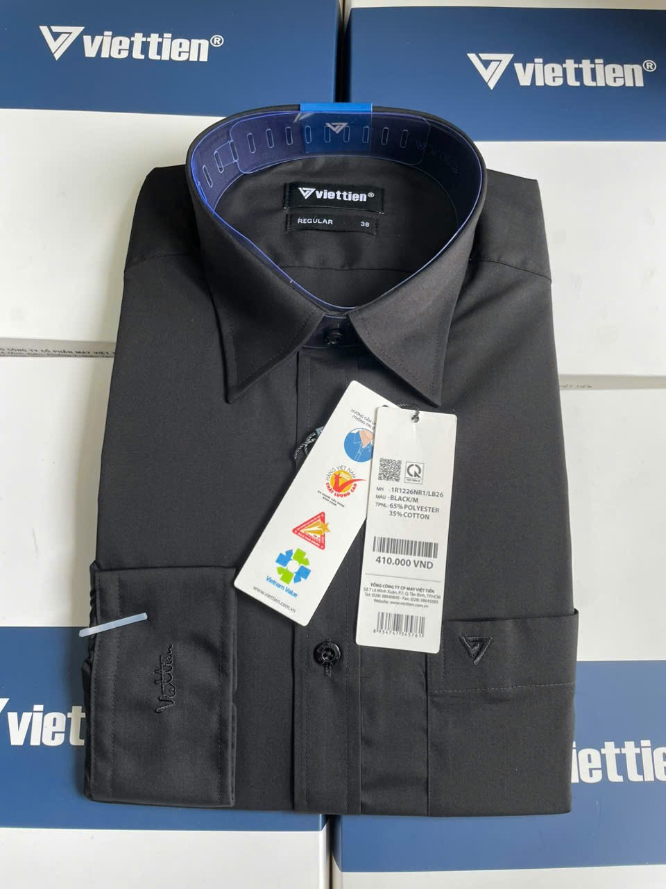 Áo sơ mi nam Việt Tiến tay dài màu đen (1R1226,1R1436)