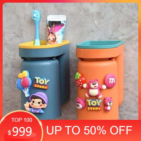 Kệ đựng bàn chải, kem đánh răng kèm cốc treo úp ngược tặng sticker - giá đựng bàn chải có cốc súc miệng