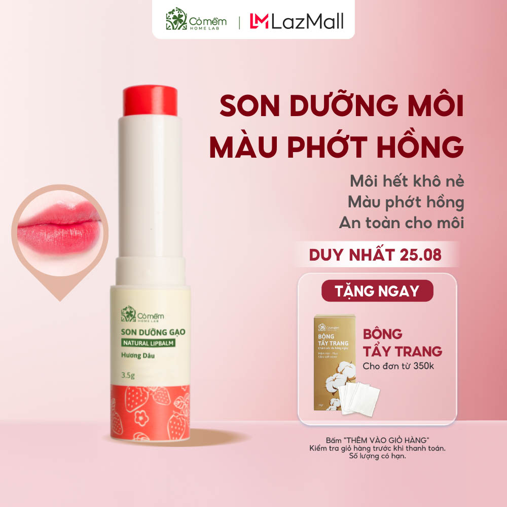 Son Dưỡng Môi Cỏ Màu - Son Dưỡng Gạo Hương Dâu Làm Hồng Môi Chống Khô Nẻ Cỏ Mềm Homelab