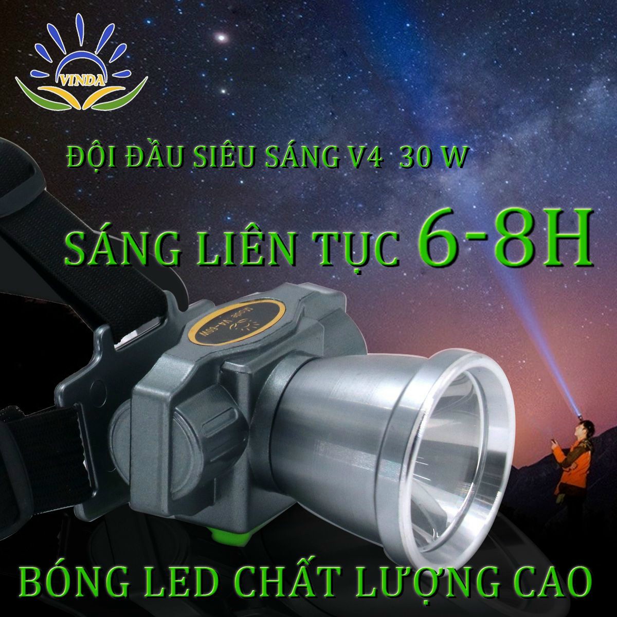 ĐÈN LED ĐỘI ĐẦU CHỐNG NƯỚC SIÊU SÁNG SIÊU BỀN, PIN TRÂU A4,V4