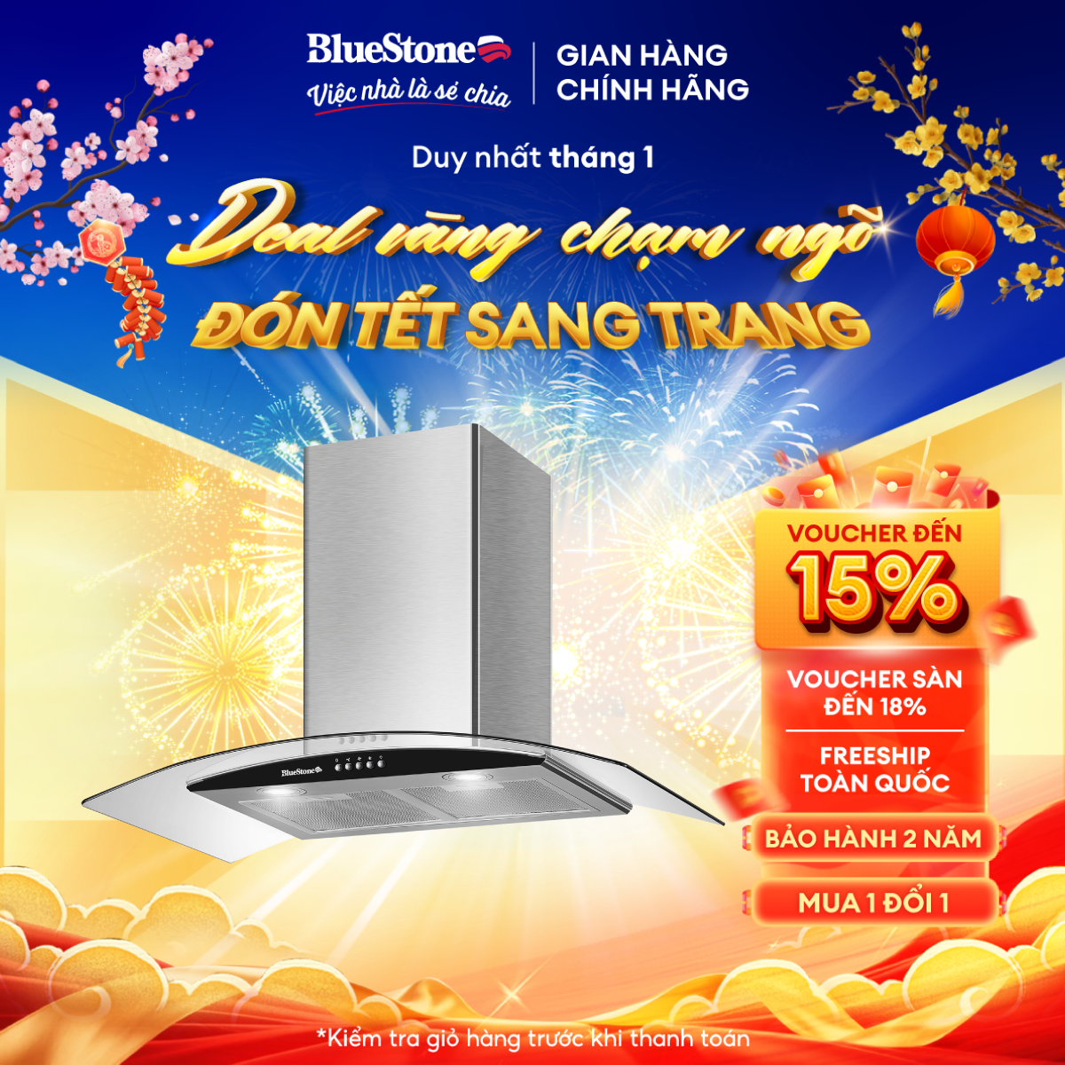 Máy Hút Mùi Kính Cong BlueStone HOB-8733 - Bảo Hành 2 năm - Hàng chính hãng