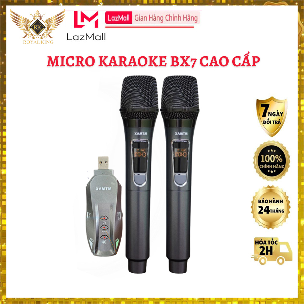 Bộ 2 micro karaoke cho ô tô bx7 cao cấp - mic không dây đa năng cho xe hơi hát karaoke cực hay, độ nhạy cao, chống hú tốt
