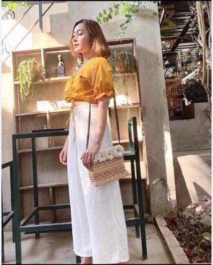 [HCM]SET BỘ QUẦN ỐNG RỘNG ÁO KIỂU DÂY RÚT CỰC XINH