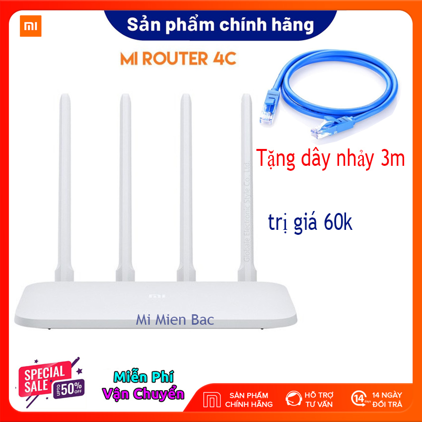 [BỘ PHÁT WIFI QUỐC DÂN] Xiaomi Router R4CM, Bộ Phát Wifi, Modem WiFi Xiaomi 4C 4 Râu 4 anten siêu khỏe, Tốc độ tới 300 Mbps, 64 thiết bị cùng kết nối, Bảo hành 1 năm - Mới 100% Nguyên seal – Tặng dây nhảy 3m trị giá 60k-Mi Miền Bắc