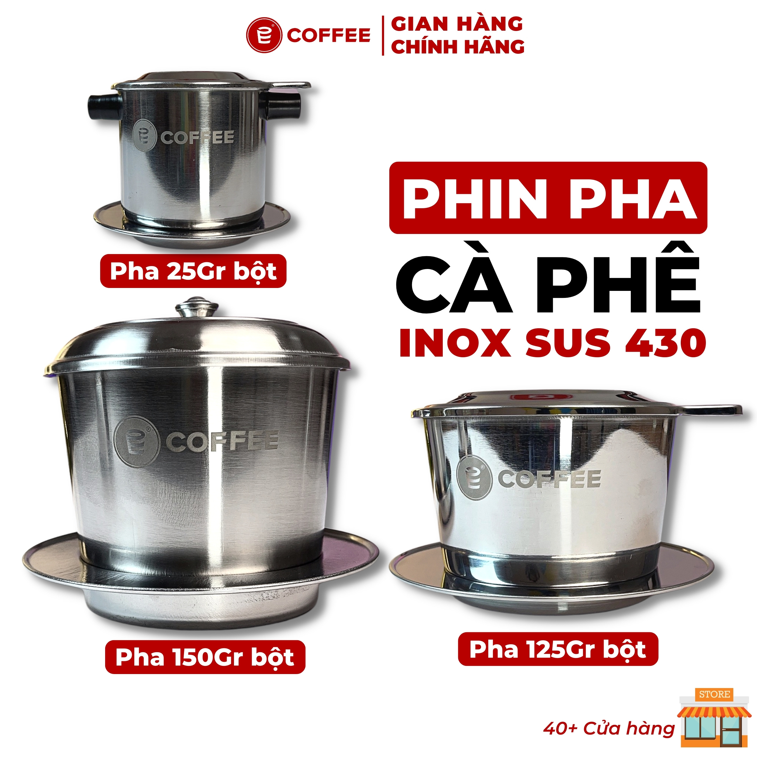Phin pha cà phê inox cỡ lớn dùng cho quán cafe chất liệu thép không gỉ sáng bóng cứng cáp bền đẹp từ E-Coffee