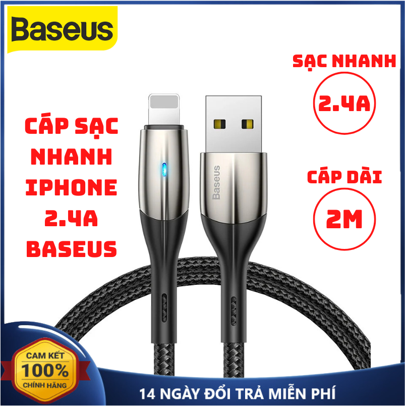 Cáp sạc nhanh iphone 2.4a baseus usb to lightning dây sạc nhanh iphone bọc dù cáp sạc nhanh iphone bọc dù dài 2m