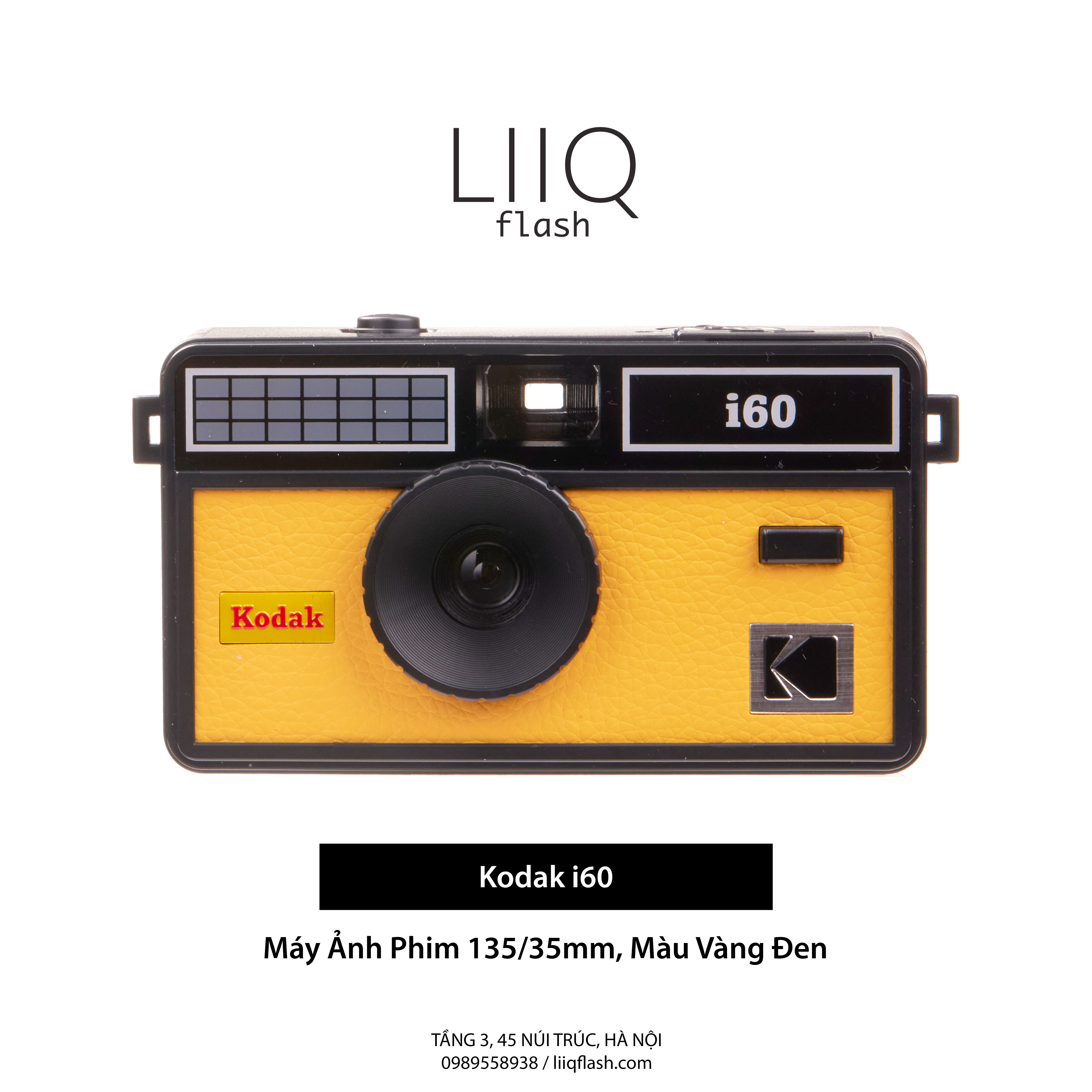 Máy Ảnh Phim Kodak i60, 135/35mm, Màu Vàng Đen, Chính Hãng, Mới Nguyên Hộp, Nguyên Seal - LIIQ Flash