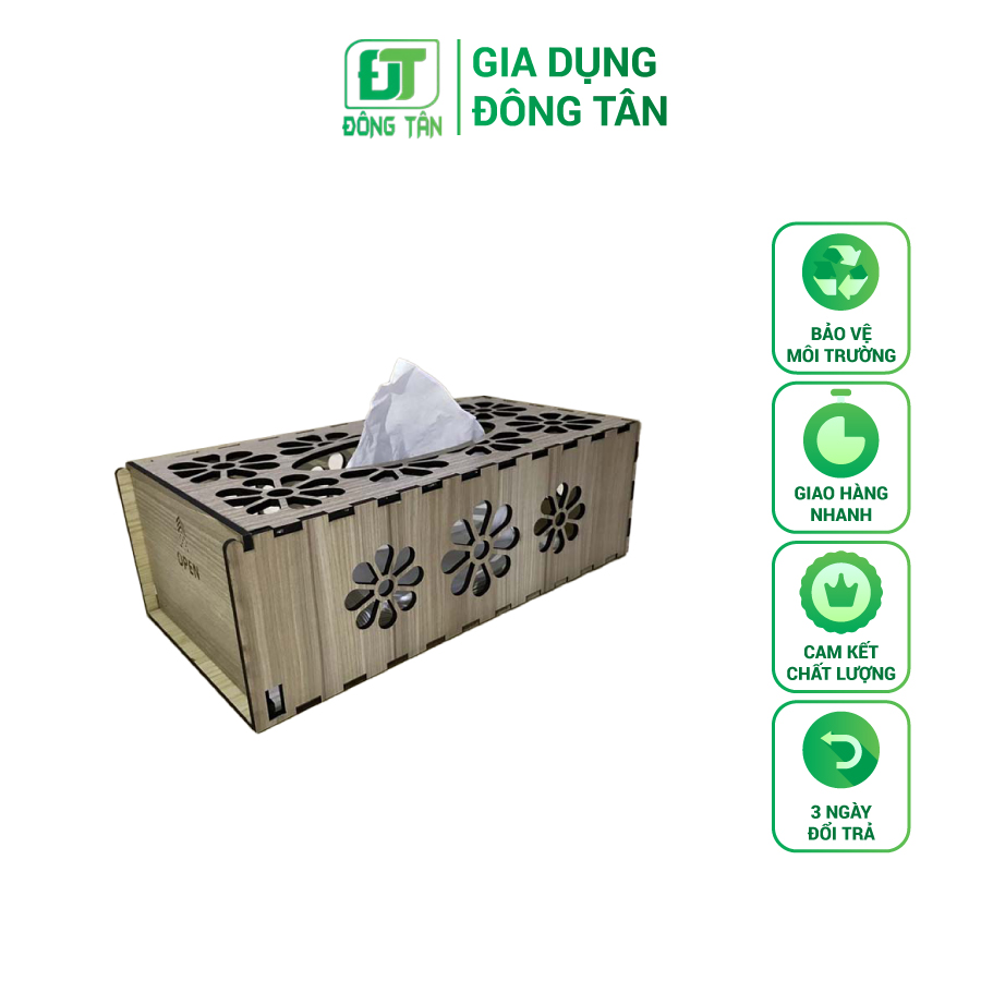 [HCM]Hộp Đựng Khăn Giấy Ăn Bằng Gỗ ĐÔNG TÂN Hình Chữ Nhật Khắc Hình Hoa Mai