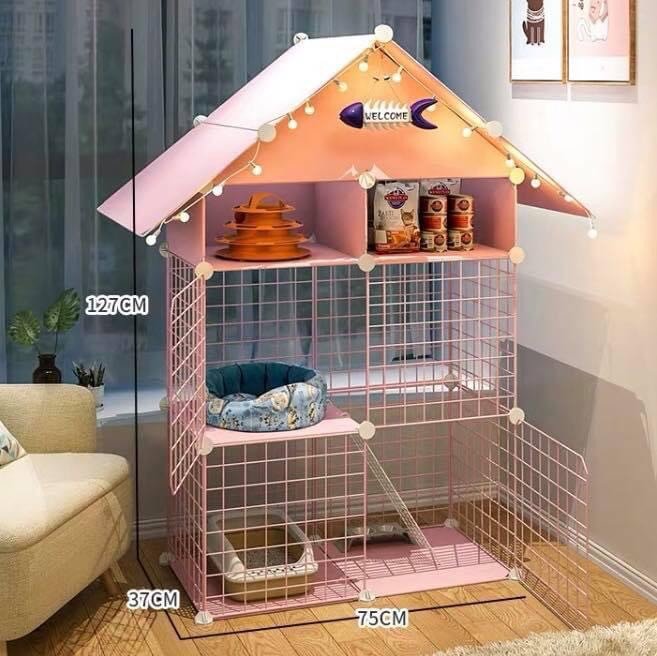 COMBO Chuồng Mèo 2 Tầng + 2 ô nhỏ đựng đồ <CÓ MÁI & KHÔNG MÁI> tấm lưới đa năng tự lắp ghép