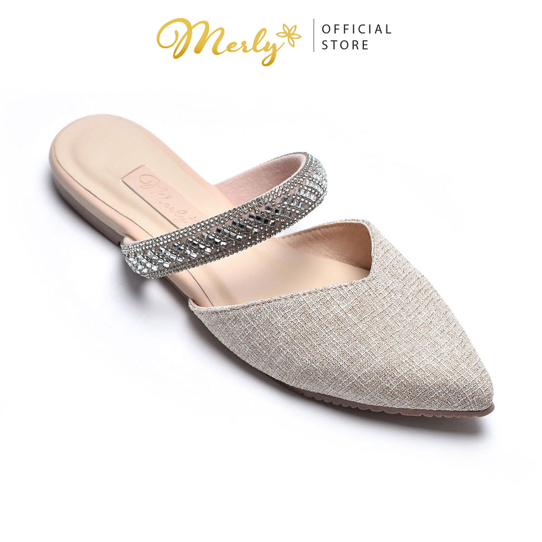 Dép sabo nữ quai đính đá Merly 1480, dép sục nữ mũi nhọn, Dép sục