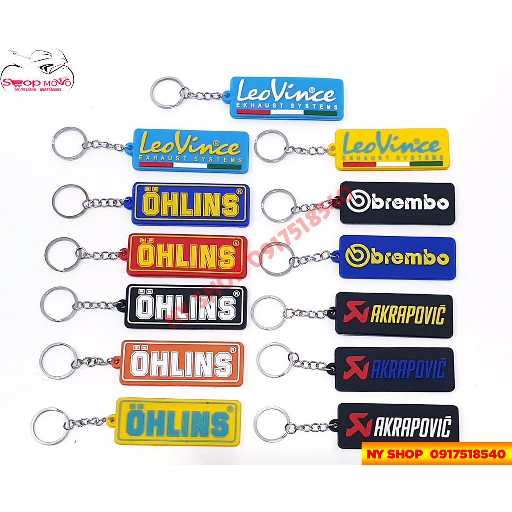 Móc khóa logo hãng brembo,leovince,akrapovic,ohlins