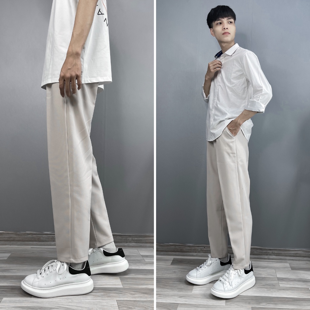 Quần baggy nam dáng baggy basic 2 màu kem đen xesinu