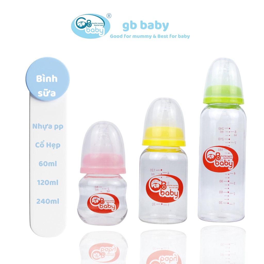 Bình Sữa Nhựa Gb-Baby Cổ Hẹp 60Ml 120Ml 240Ml Chính Hãng Cổ Hẹp Kèm Van