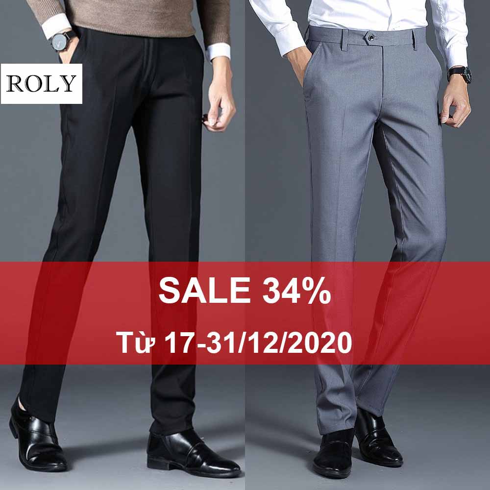 ROLY Quần âu nam ống côn cho dân công sở, Quần tây nam kiểu dáng ôm trẻ trung năng động chất liệu co giản thoải mái