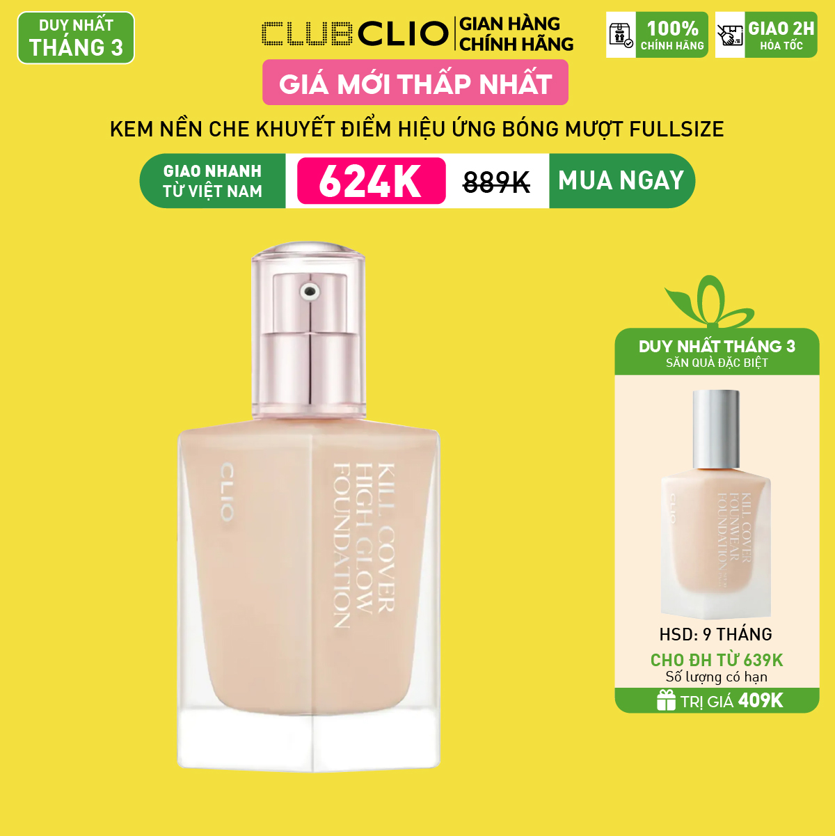 [Săn Deal]Kem Nền Clio Căng Bóng Kill Cover High Glow Foundation 38G