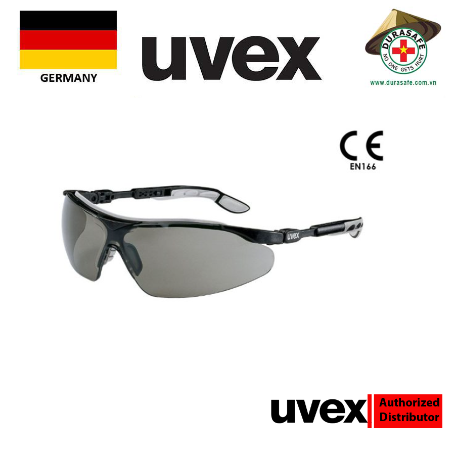 KÍNH UVEX 9160076 I-VO Safety Glasses Grey/Black Frame Grey Supravision Sapphire Len/ Tròng Đen phủ Sapphire, chống hóa chất, chống trầy, đọng sương (tặng kèm hộp đựng kính)