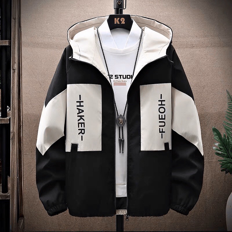 Áo Khoác Dù Nam Thiết Kế 2 Lớp Có Nón In Logo Chữ Phối Màu AK68