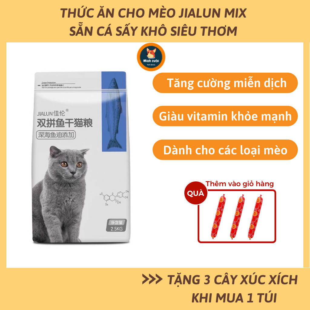 Hạt thức ăn cho mèo jialun trộn sẵn với cá khô 2,5kg
