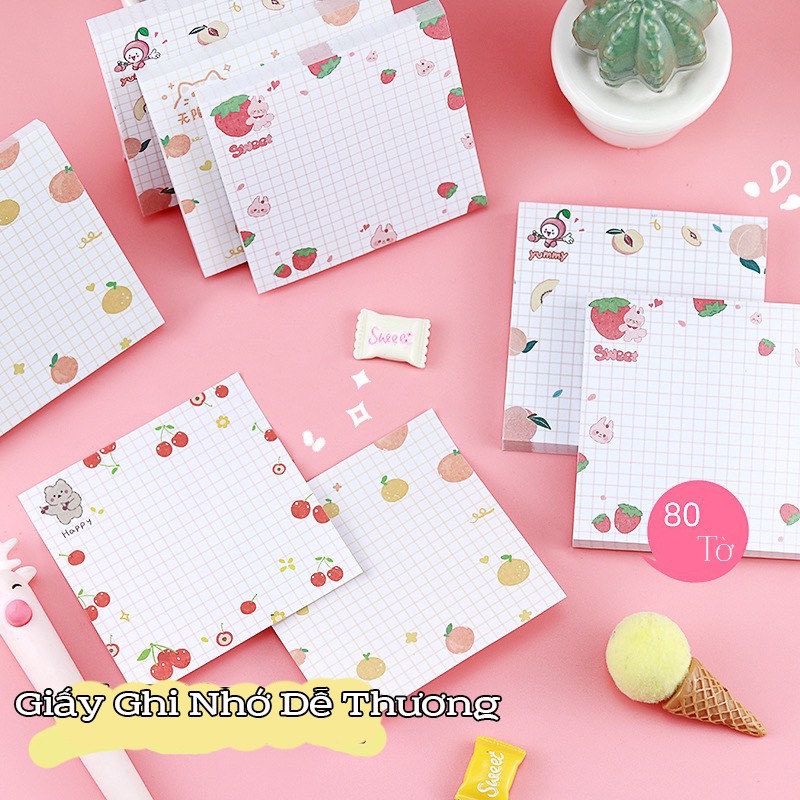 Giấy note ghi chú chủ đề trái cây xấp 80 tờ