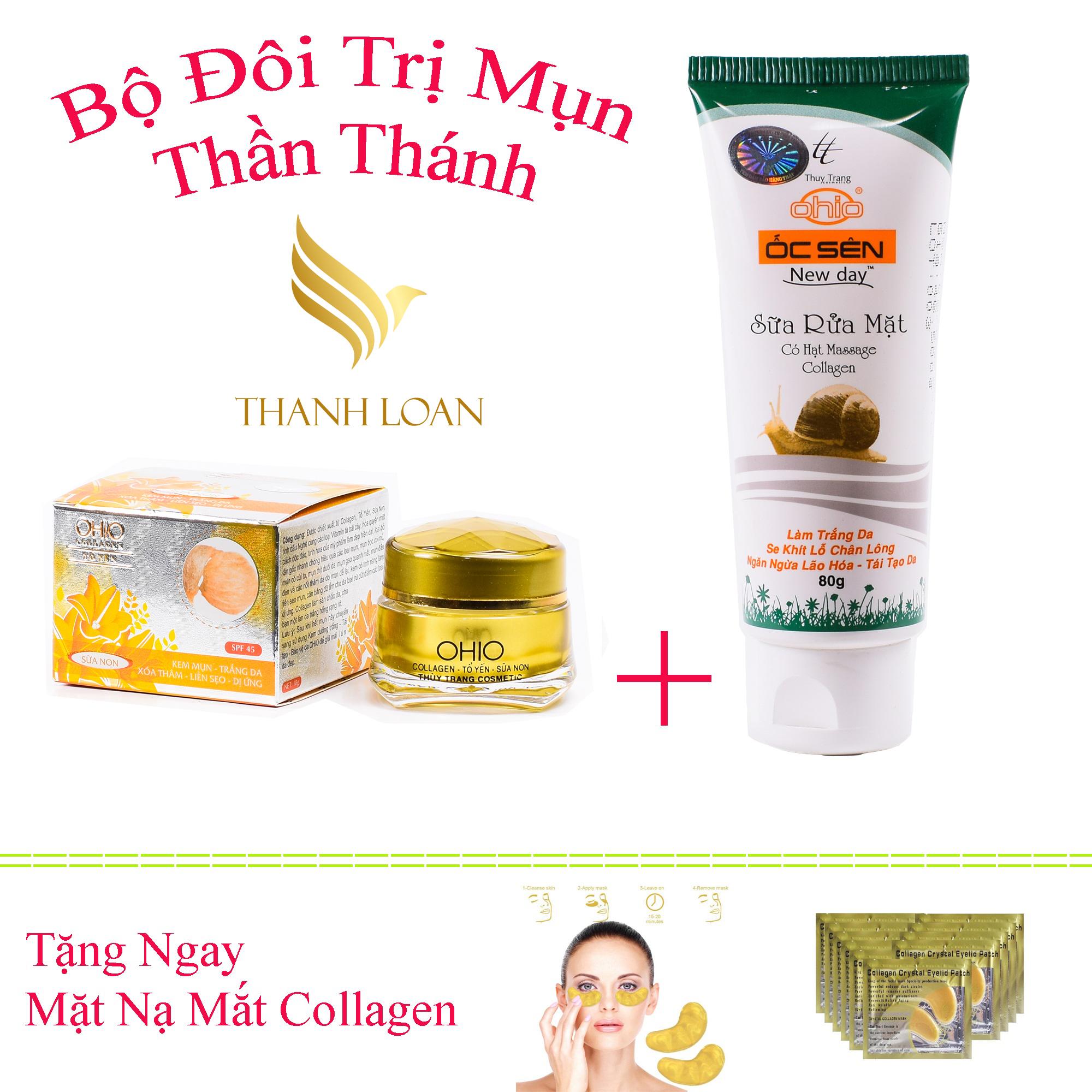 Tặng ngay mặt nạ mắt collagen -Combo Kem mụn- Trắng da- Xóa thâm- Liền sẹo- Dị ứng- Sữa non- Tổ yến 18(g)  + Sữa rửa mặt trắng da - Se khít lỗ chân lông - Ngăn ngừa lão hóa - Tái tạo da Ốc Sên OHIO New Day  - Thanh Loan