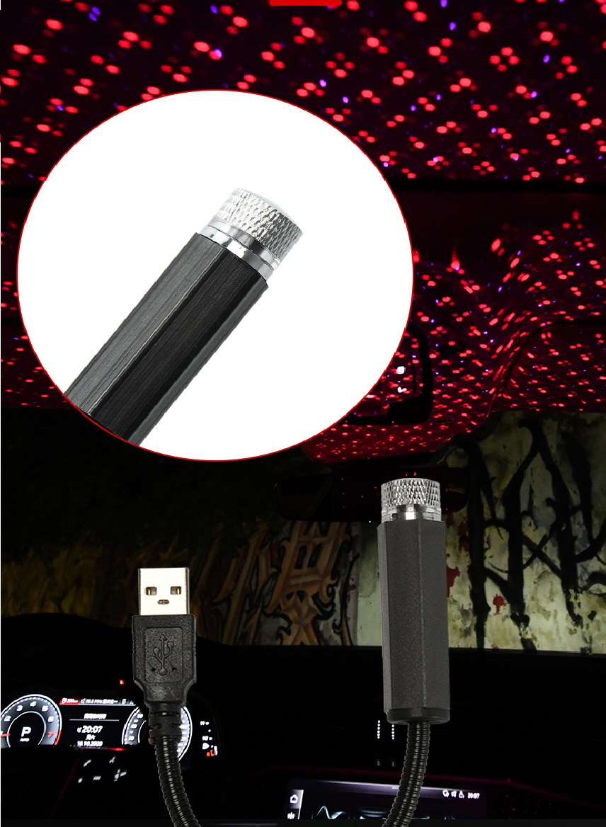 Đèn LED chiếu trần nhà, phòng khách, phòng ngủ, xe hơi màu đỏ chân USB di động có thể điều chỉnh tiện dụng