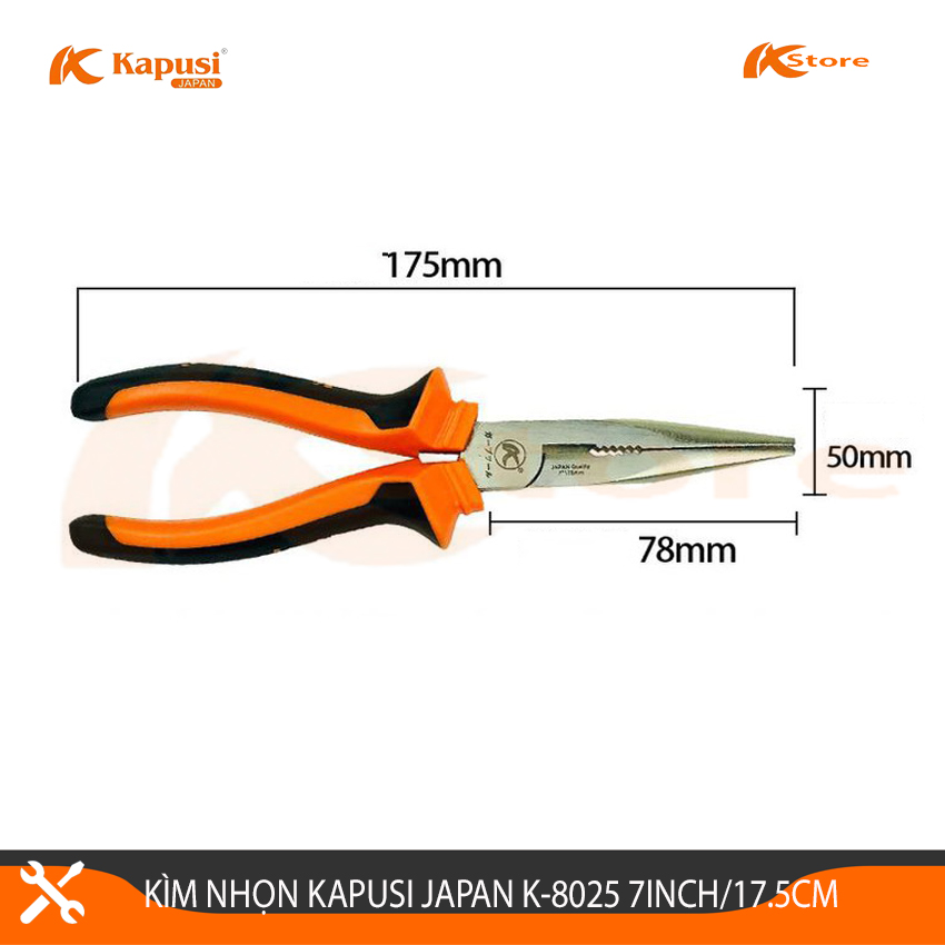 Kìm Mỏ Nhọn Đa Năng Kapusi Japan K-8025 7inch Thép Cao Cấp Siêu Bền, Kìm Cắt Dây Điện Kiểu Nhật Thiết Kế Tiên Tiến Hỗ Trợ Lực Bấm