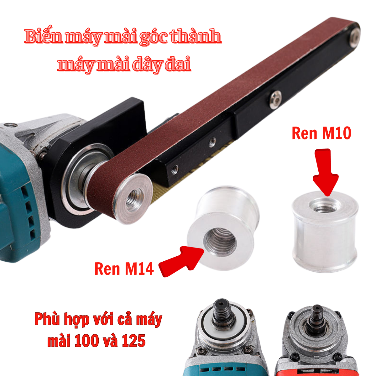 Bộ dụng cụ chuyển máy mài góc thành máy mài đai, máy chà nhám băng dây thông dụng cho máy m10 và m14