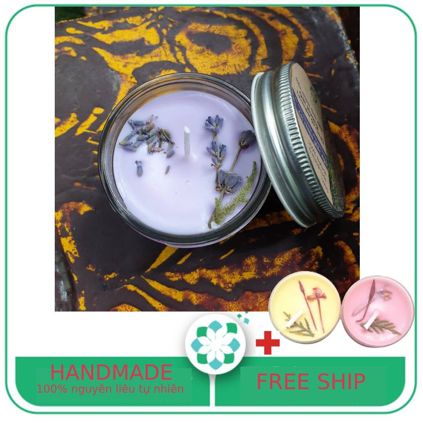 [TẶNG 2 nến tealights] Nến thơm tinh dầu Lavender 100g, làm thơm phòng, khử mùi, thư giãn giảm stress – Lavender Essential Oil Candle – LEE'S HOME