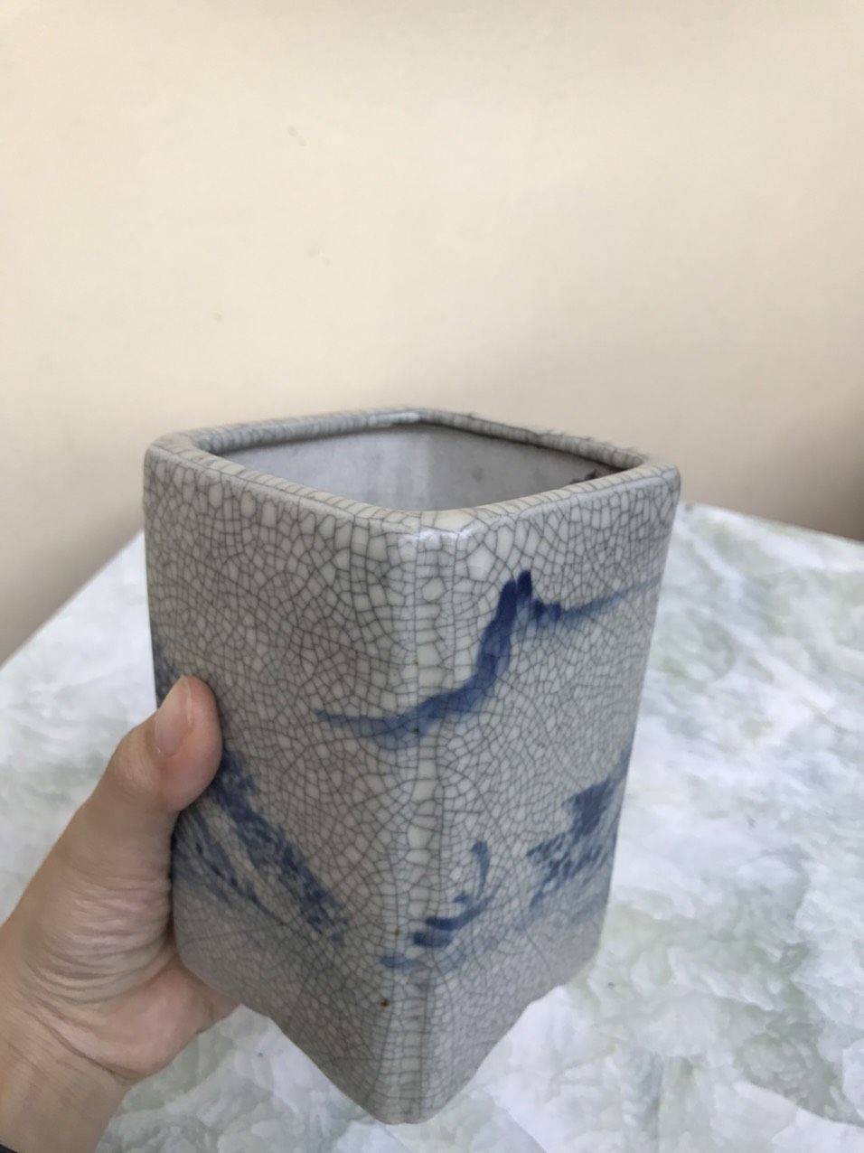 Chậu vuông cao men rạn gốm bát tràng cb01