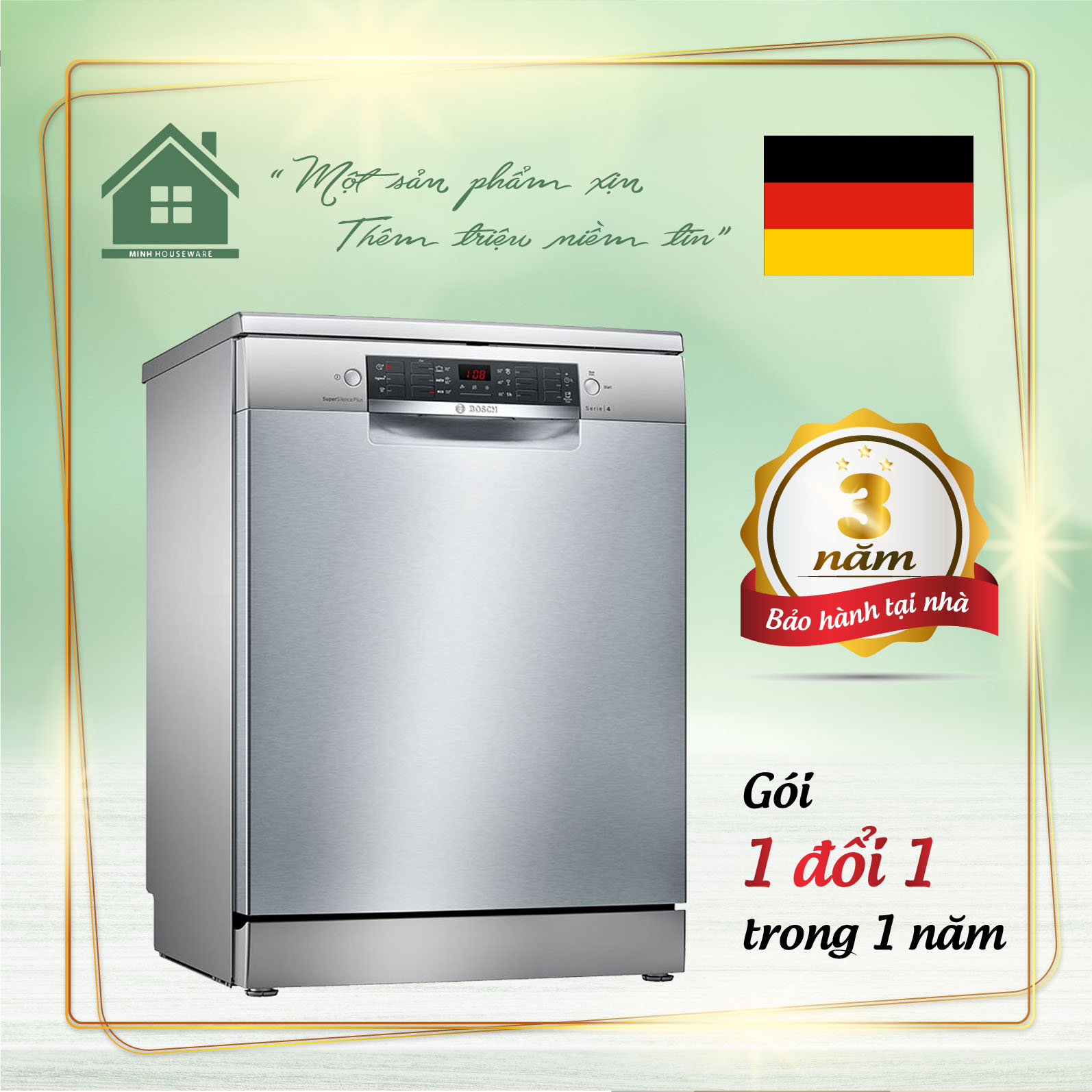 Máy rửa bát bosch sms46mi07e series 4 độc lập - nhập khẩu đức - made in germany bảo hành 36 tháng, 1 đổi 1 trong 7 ngày nếu lỗi nsx, rửa cực sạch và khô cong bát đĩa nồi chảo, tiết kiệm điện nước