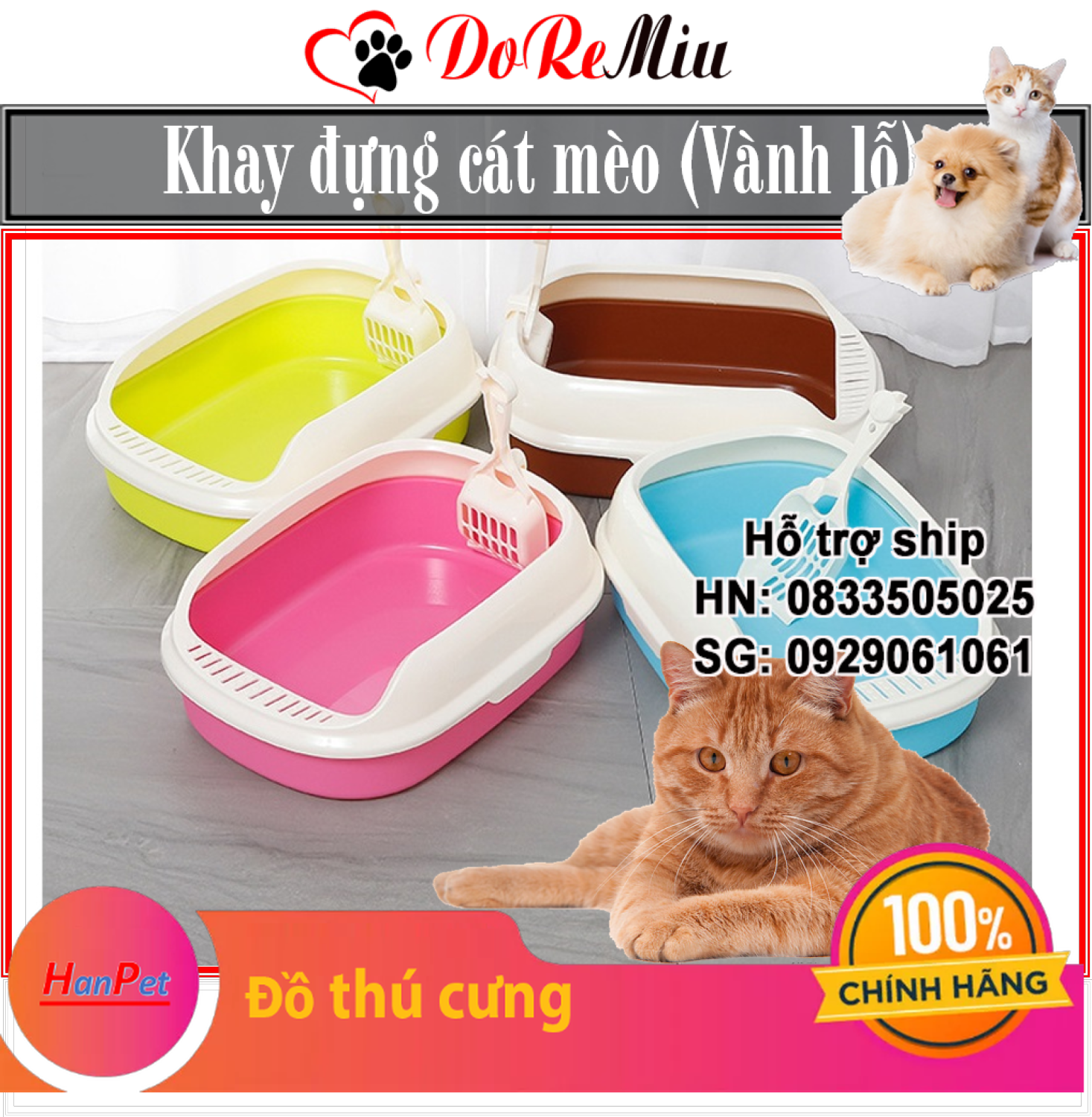 Hanpet - Khay vệ sinh cho mèo - Khay vành lỗ Khay đựng cát vệ sinh mèo nhà vệ sinh mèo