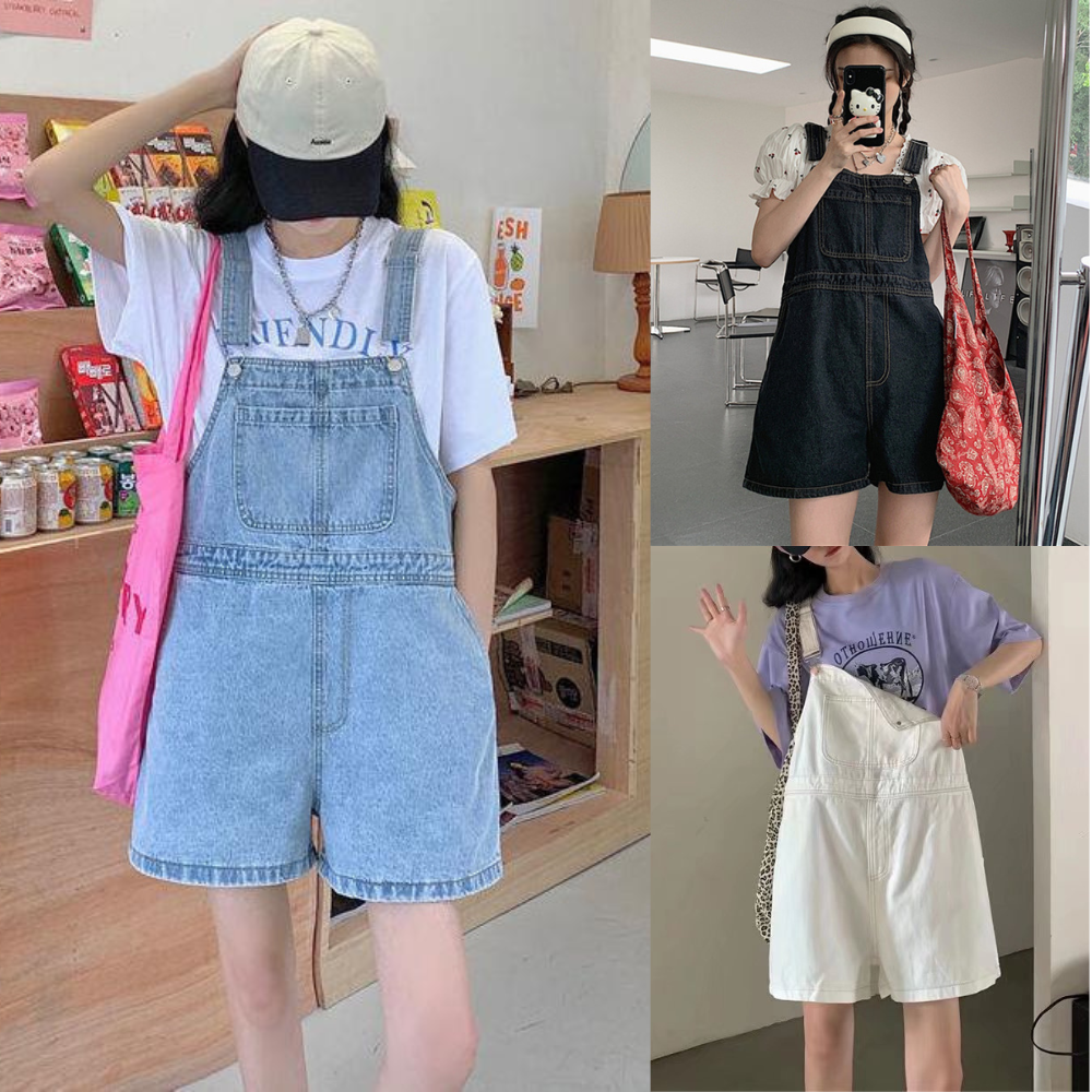 Quần yếm short bò hai túi tdshop - quần sooc jeans denim dạng yếm dáng ngắn ulzzang hàn quốc