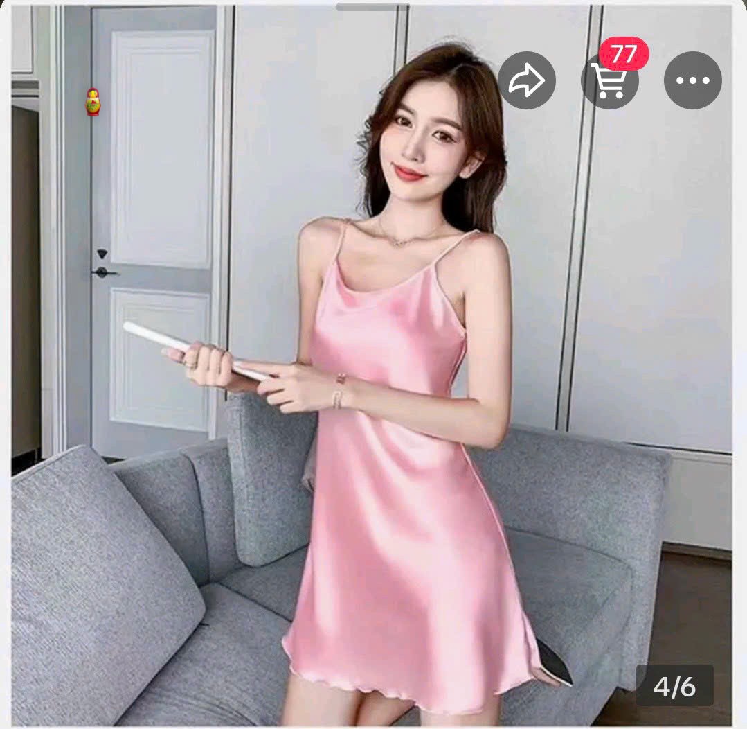 Đầm ngủ vải phi bóng kèm ảnh thật treo giá rẻ