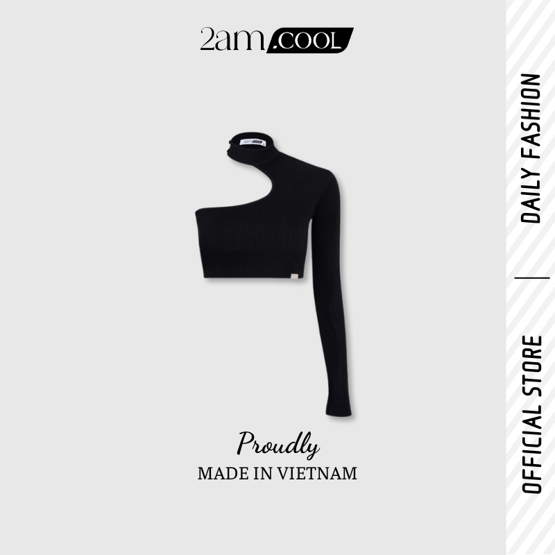 Áo croptop tay dài cutout 1 bên chất vải thun gân dày dặn 2am