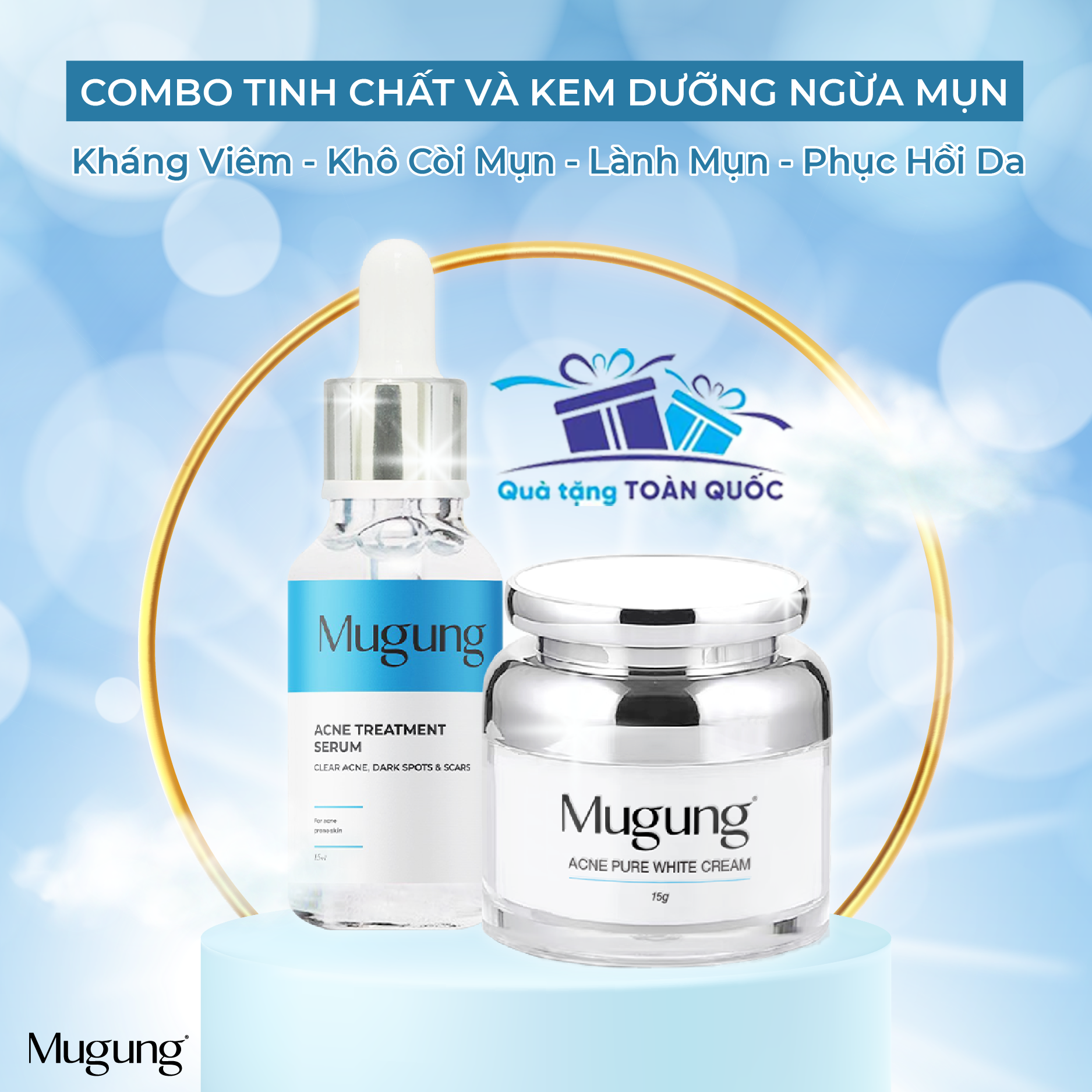 [QUÀ TẶNG MÃ GIẢM GIÁ MUGUNG ]Combo ngăn ngừa mụn Serum Acne Treatment và Kem dưỡng da phục hồi không bong da bí quyết sạch bay mụn thâm,mụn bọc,mụn trứng cá, dành cho mọi loại da 15ml và 15gram
