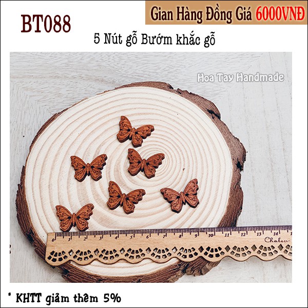 Nút gỗ bướm khắc gỗ bt088 - hoa tay handmade