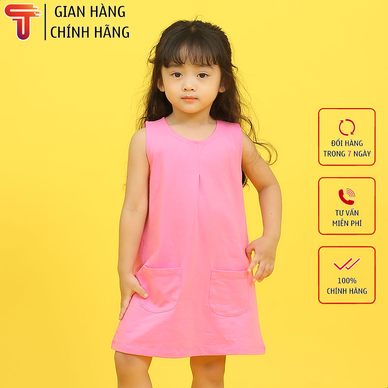 TANOSA KIDS Váy Cotton Sát Nách Màu Trơn Cho Bé Gái Thời Trang Mùa Hè 10-22kg