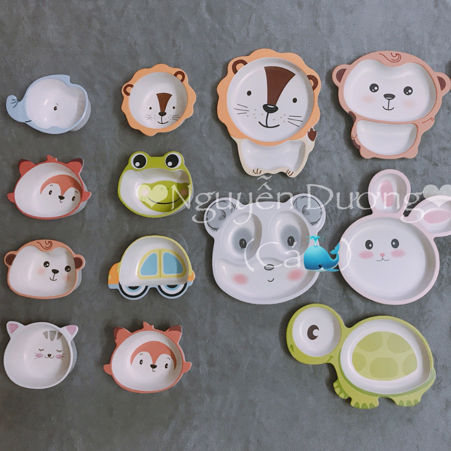 🐵🦁🐱 bát và khay ăn dặm sợi tre hình thú cực đáng yêu cho bé 🐰🐻🐷
