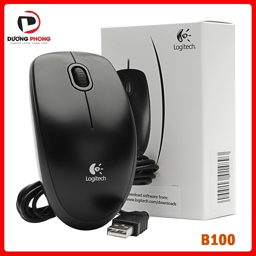 Chuột máy tính Logitech B100 chuột máy tính có dây wired cổng USB - Hàng Chính Hãng Bảo Hành 24 tháng