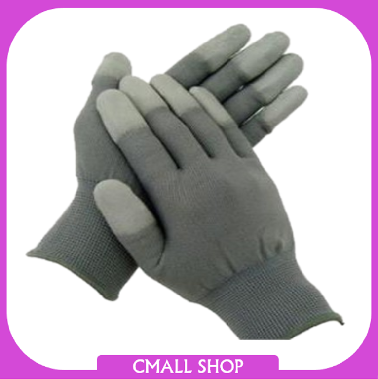 Combo 10 đôi găng tay sợi polyester phủ pu đầu ngón xám cao cấp