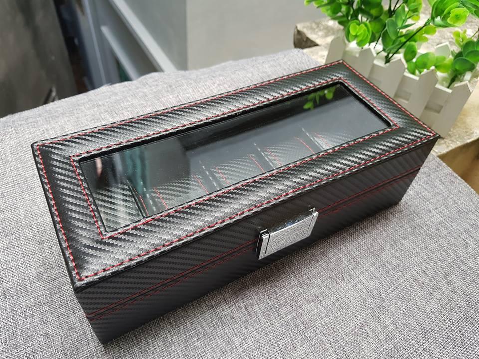 Hộp đựng đồng hồ 5 ngăn phủ carbon