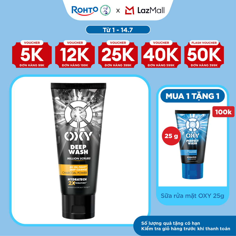 Sữa rửa mặt cho nam Oxy sạch sâu giảm nhờn dạng kem có hạt massage Oxy Deep Wash 100g